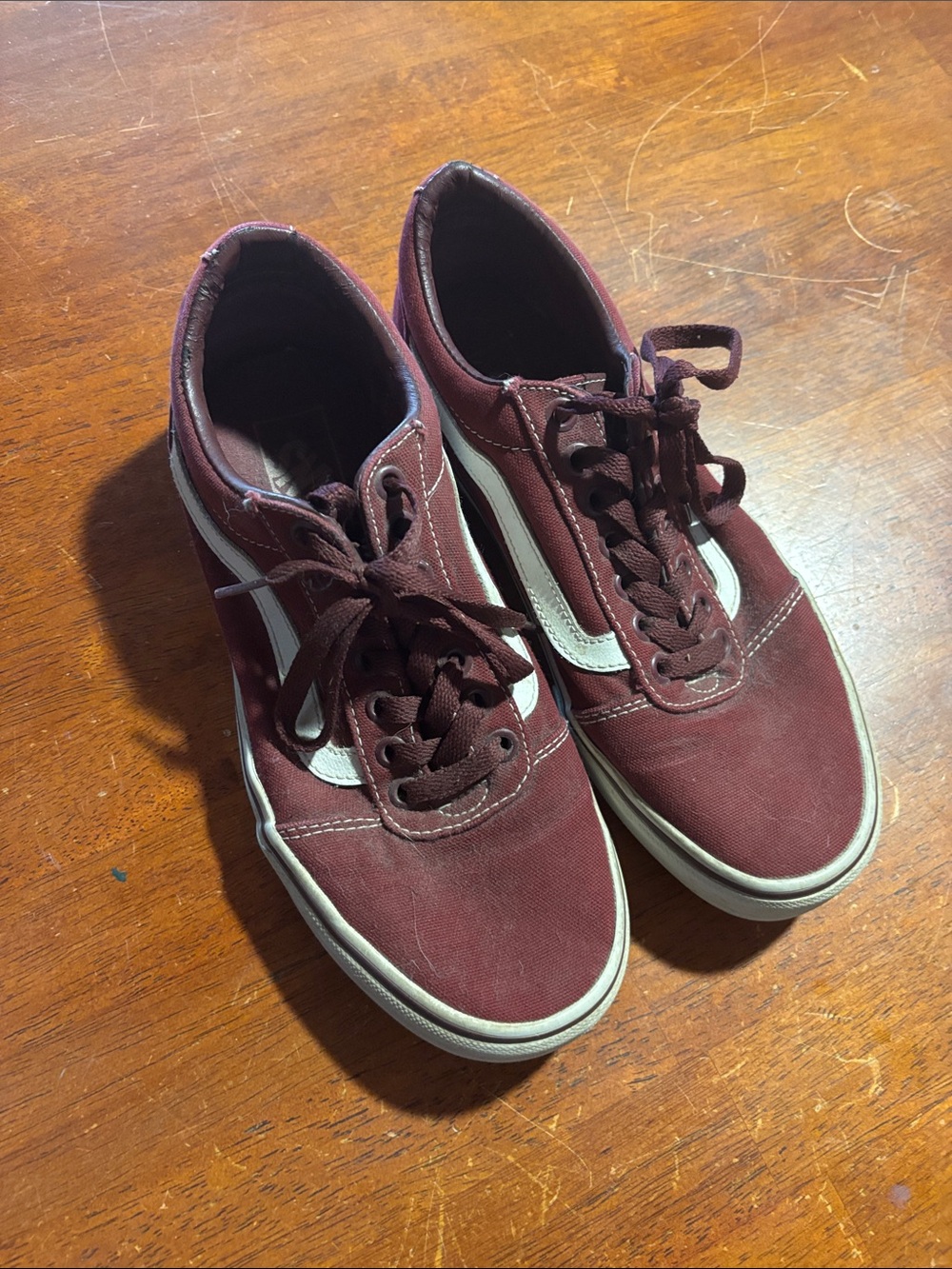 Vans Maroon Canvas Sneakers with White Stripe